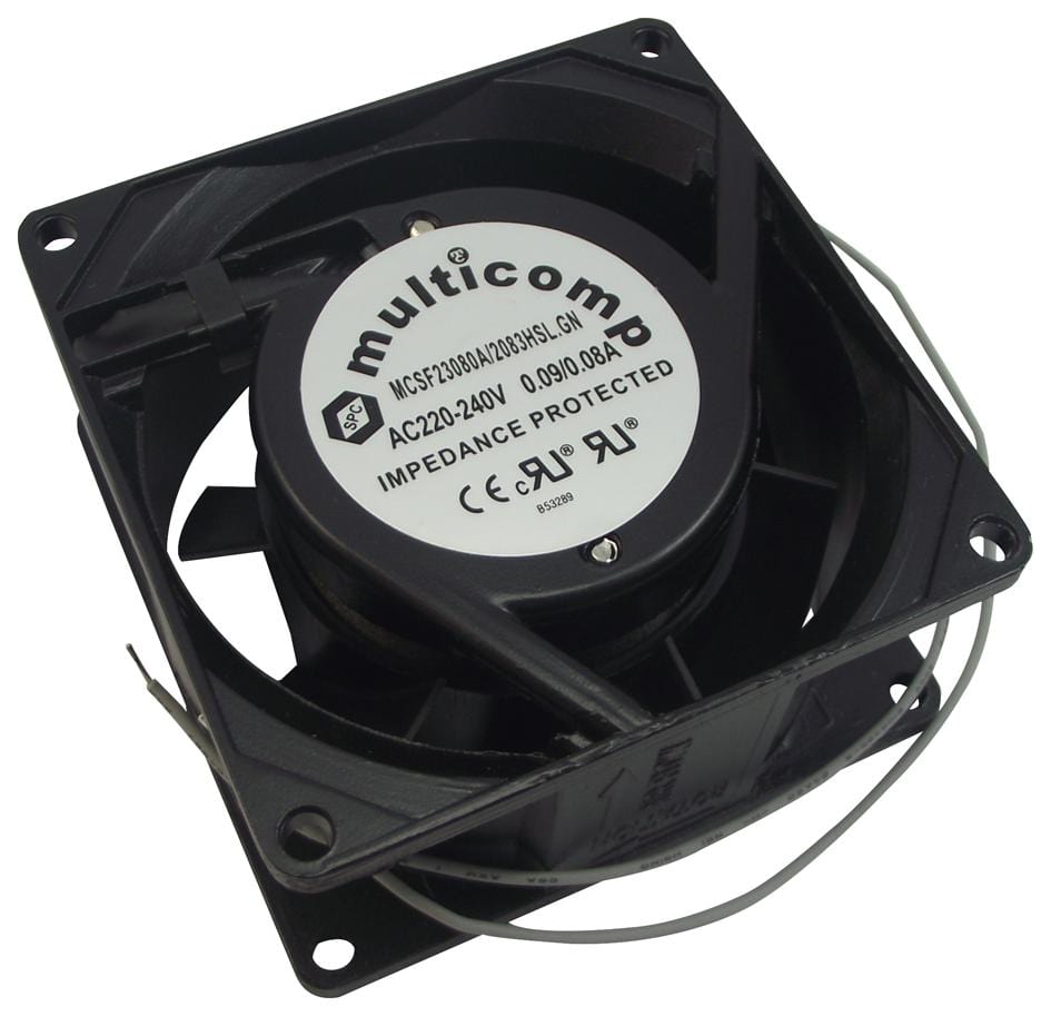 MULTICOMP Axial SF23080A/2083HSL.GN FAN, 80MM, 230VAC, 23CFM, 31DBA MULTICOMP 9606238 SF23080A/2083HSL.GN