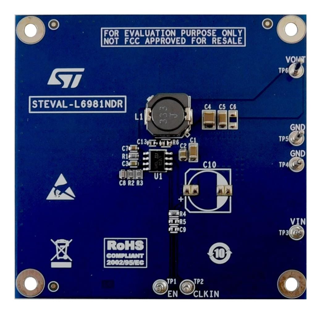 STMICROELECTRONICS Power Management - DC / DC STEVAL-L6981NDR EVAL BOARD, SYNCHRONOUS BUCK REGULATOR STMICROELECTRONICS 3677416 STEVAL-L6981NDR