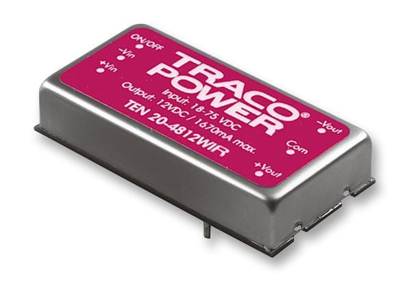 TRACO POWER Isolated Board Mount TEN 20-2411WIR DC/DC CONVERTER, 1 O/P, 4A, 5V TRACO POWER 2280051 TEN 20-2411WIR