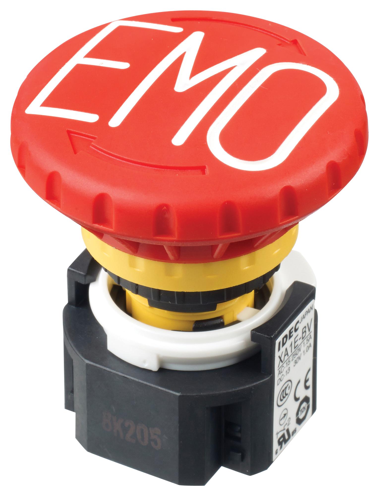 IDEC Emergency Stop XA1E-BV404RH-EMO E-STOP PB SW, 4PST-NC, 3A, 250V, QC IDEC 2833820 XA1E-BV404RH-EMO