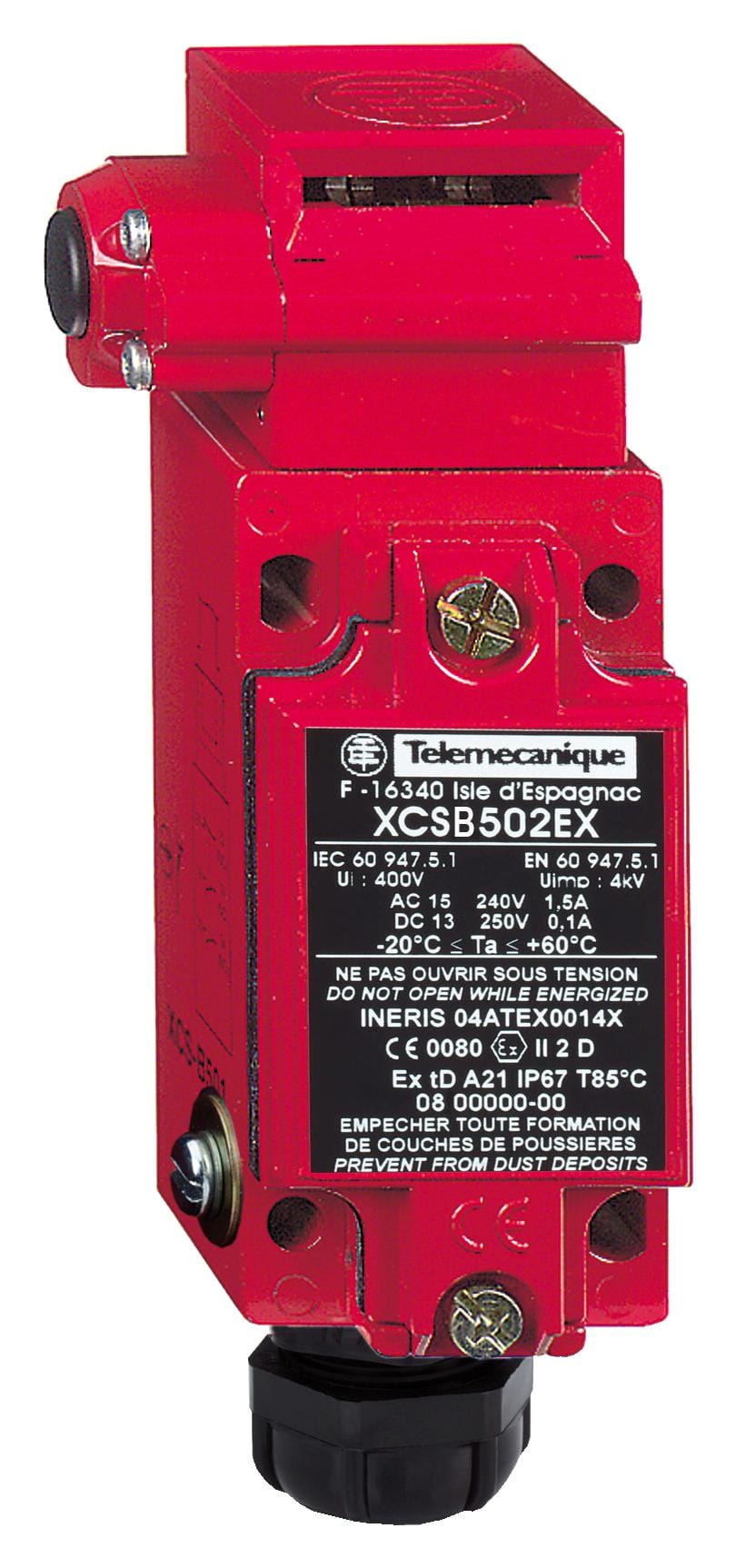 TELEMECANIQUE SENSORS Safety interlock XCSB502EX SAFETY SWITCH, DPST-NO/SPST-NC, 6A, 120V TELEMECANIQUE SENSORS 3130582 XCSB502EX