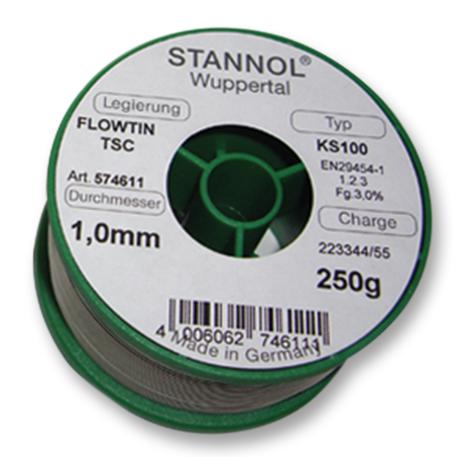 574601 SOLDER WIRE, KS100, 0.3MM, 250G STANNOL
