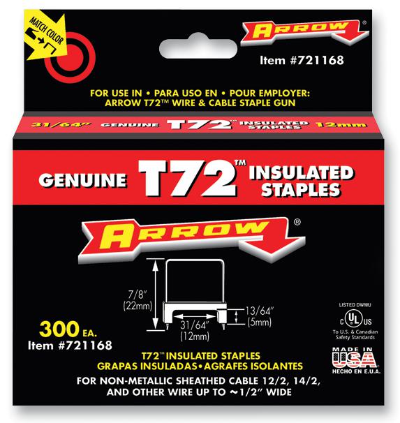 721168HW STAPLES, 5X12MM, INSULATED (PK 300) ARROW FASTENER