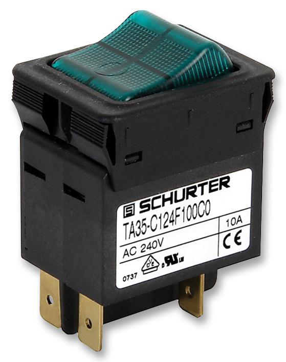 CBE TA35-C124F200C0 CIRCUIT BREAKER, 20A, 2POLE, GREEN SCHURTER