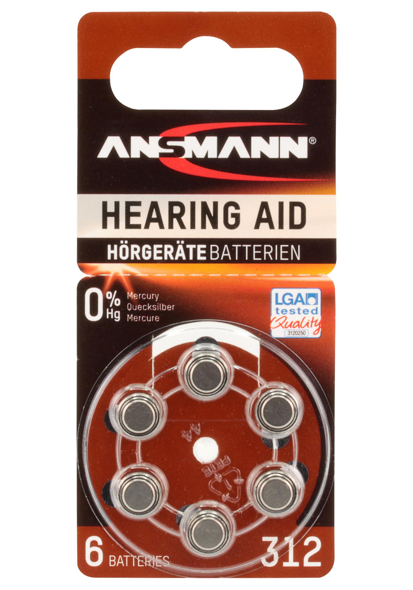 5013233 BATTERY, ZINC-AIR AZA312 (PR41) 6, PK6 ANSMANN