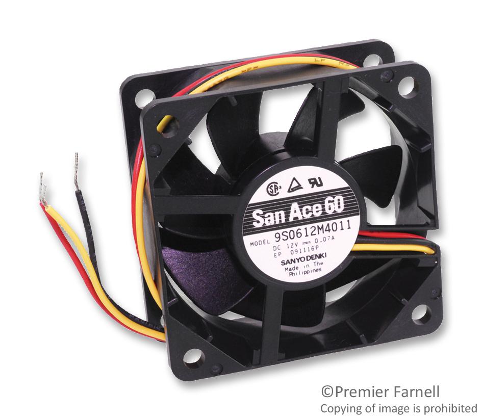 9S0612M4011 FAN, SILENT, 60MM, 12V, MED SPEED SANYO DENKI