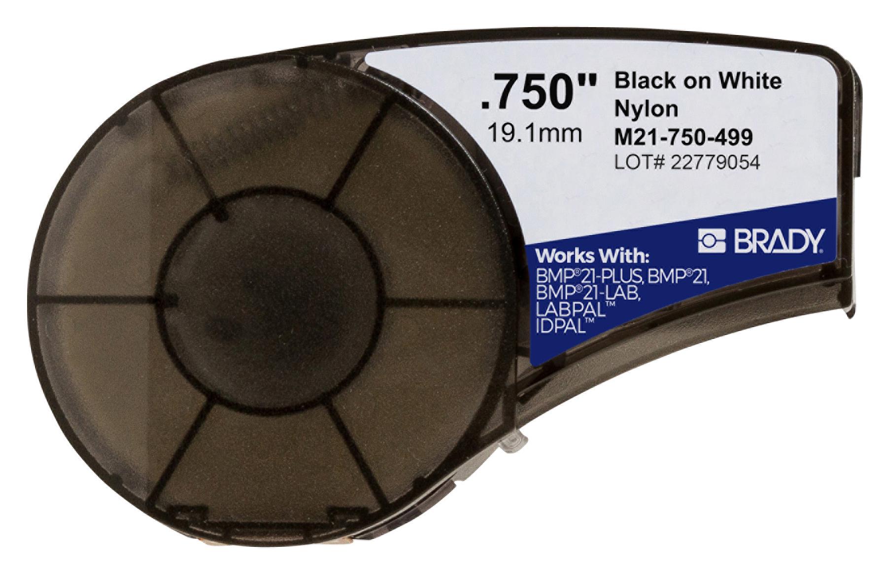 M21-750-499 LABEL, NYLON CLOTH, WHT, 19.05MM, 4.87M BRADY