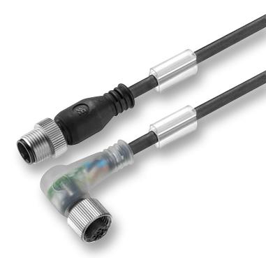 1925410500 LEAD, M12 PLUG - R/A SKT, 2 LED, 5M WEIDMULLER