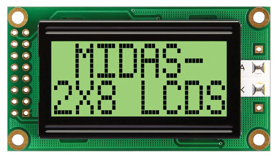 MC20805A6W-GPTLY-V2 DISPLAY, ALPHANUMERIC, 8X2, YELLOW/GRN MIDAS