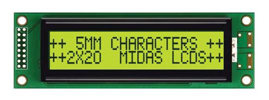 MC22005A6WR-SPTLY-V2 DISPLAY, ALPHANUMERIC, 20X2, YELLOW/GRN MIDAS