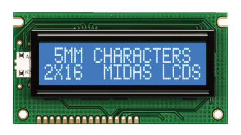 MC21605A6WK-BNMLW-V2 DISPLAY, ALPHANUMERIC, 16X2, WHITE MIDAS