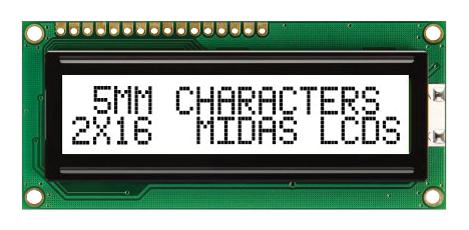 MC21605C6W-FPTLW-V2 DISPLAY, ALPHANUMERIC, 16X2, WHITE MIDAS