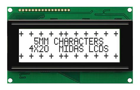 MC42005A6W-FPTLW-V2 DISPLAY, ALPHANUMERIC, 20X4, WHITE MIDAS