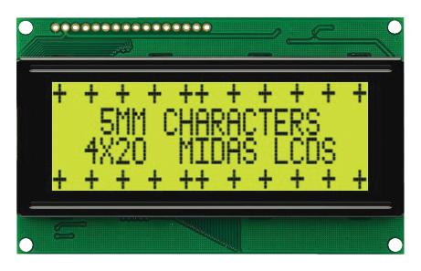 MC42005A6W-SPTLY-V2 DISPLAY, ALPHANUMERIC, 20X4, YELLOW/GRN MIDAS