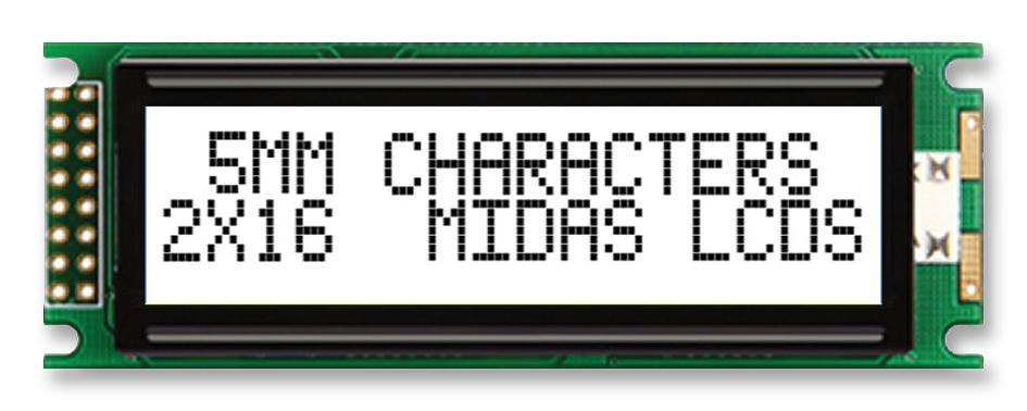 MC21605DC6W-FPTLW-V2 DISPLAY, ALPHANUMERIC, 16X2, WHITE MIDAS