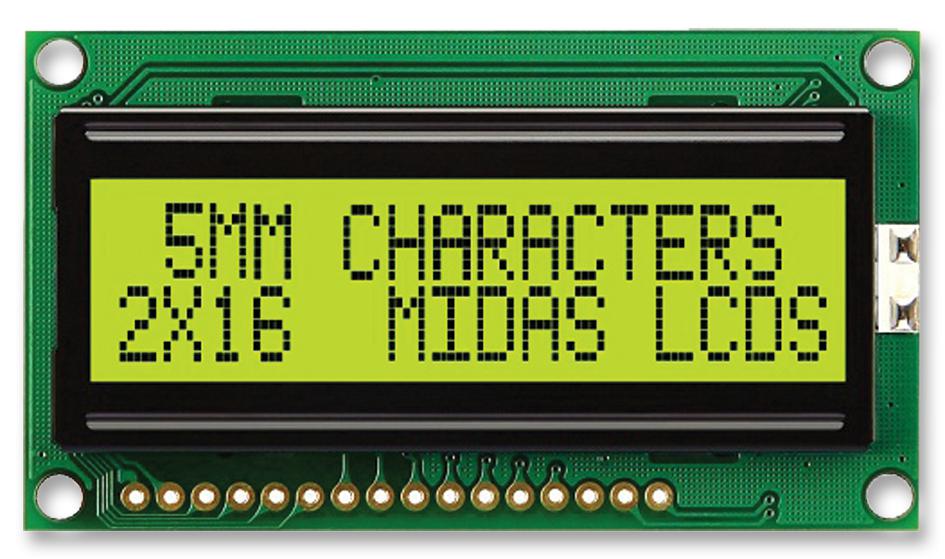 MC21605H6WK-SPTLY-V2 DISPLAY, ALPHANUMERIC, 16X2, YELLOW/GRN MIDAS