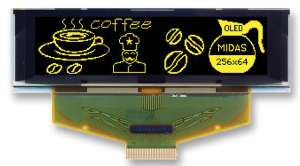 MCOT256064BA-YM OLED, 256X64, TAB, YELLOW, MULTI I/F MIDAS