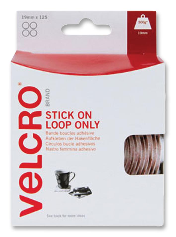 VEL-EC60232 STICK ON COIN, LOOP ONLY, WHITE, 19MM VELCRO