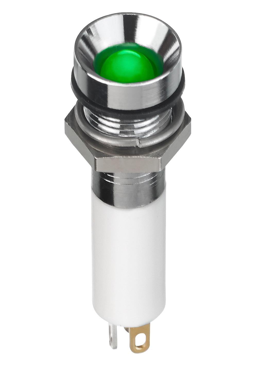 Q8R1CZZRYG12E LED IND, 8MM RECE, CHROME, 12V TRI,IP67 APEM