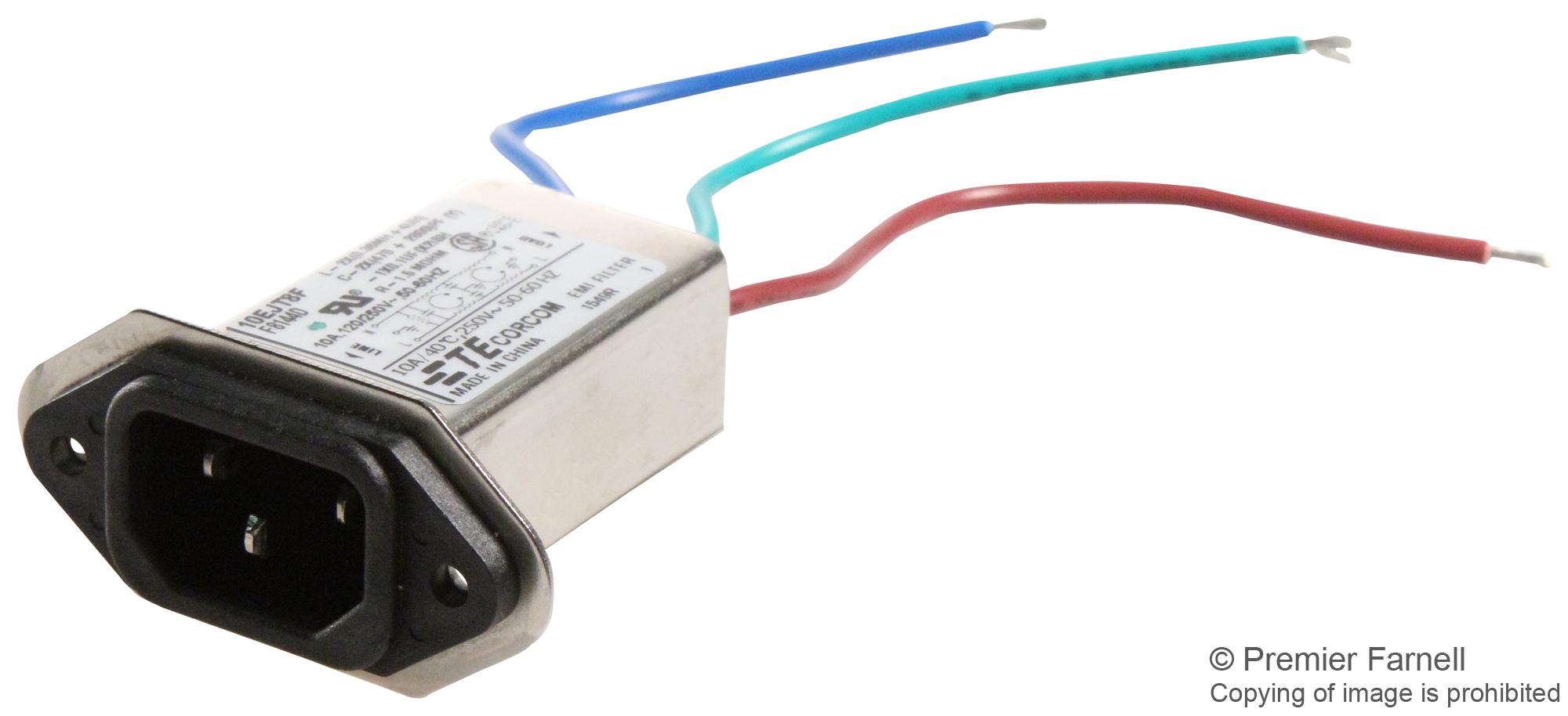 10EJT8F POWER LINE FILTER, 10A, 430UA, 250VAC CORCOM - TE CONNECTIVITY