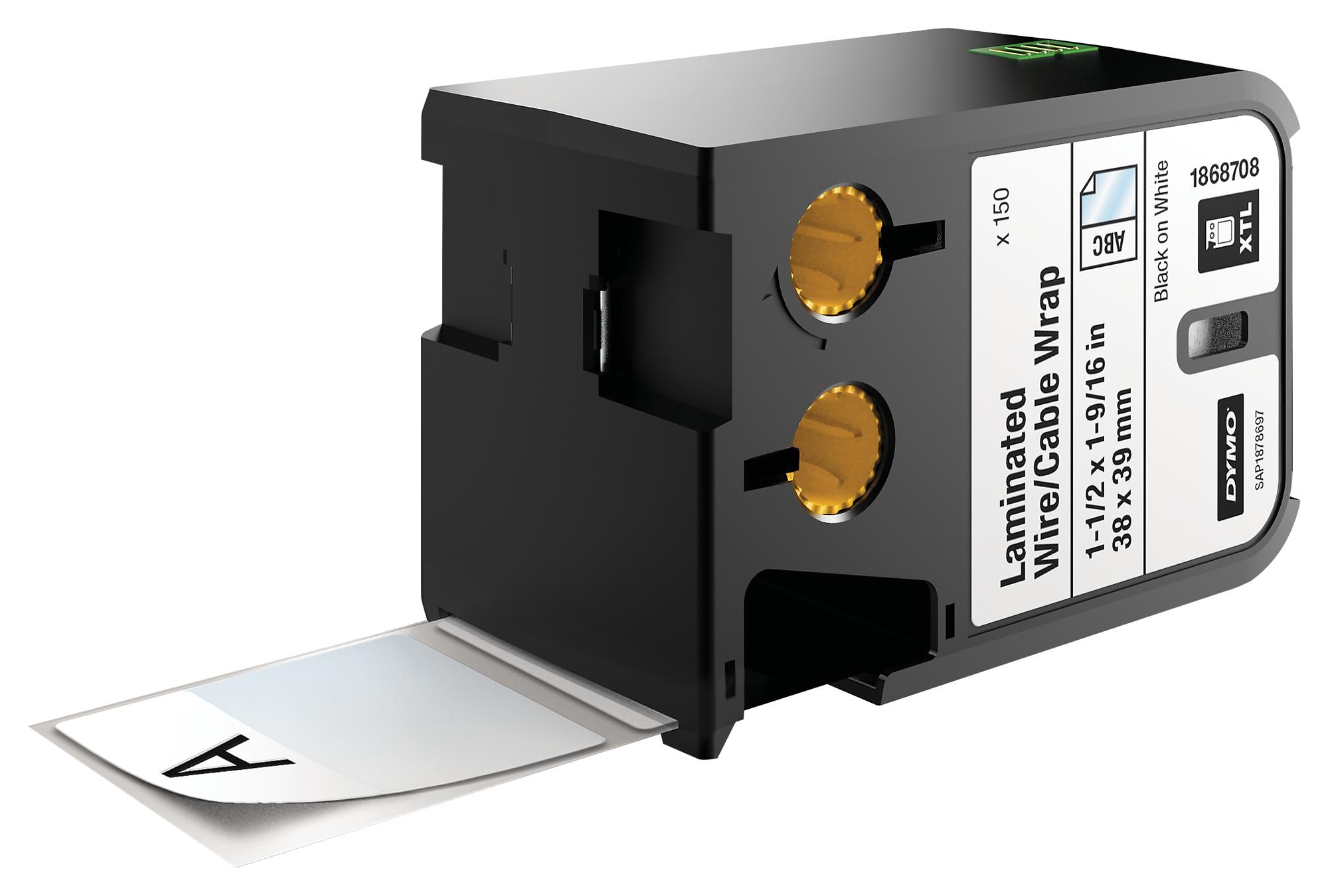 1868708 LABEL TAPE, 38MM X 39MM, BLACK/WHITE DYMO