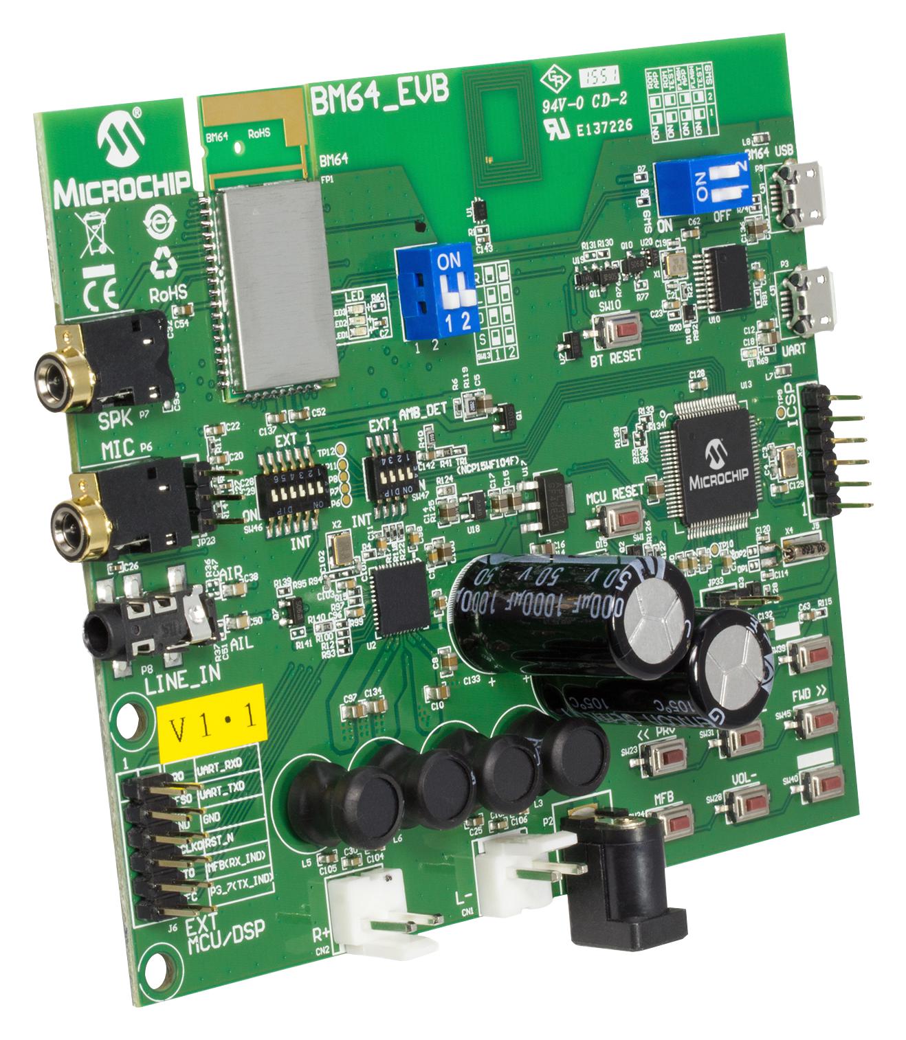 BM-64-EVB-C2 EVAL BOARD, BLUETOOTH AUDIO MICROCHIP