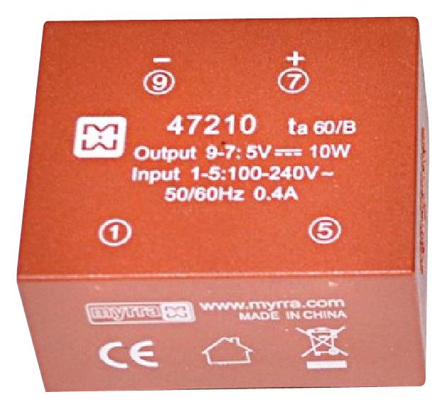 47210 POWER SUPPLY, AC-DC, 5V, 2.1A MYRRA