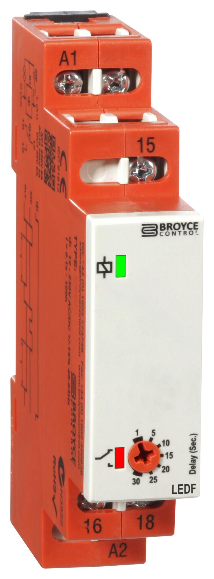 LEDF 24VAC/DC/110VAC. 0.5-10 MINS TRUE DELAY OFF TIMER, 0.5S-10MIN, SPDT BROYCE CONTROL