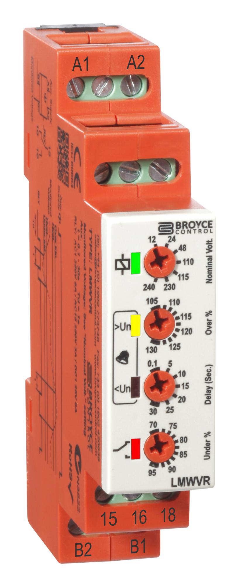 LMWVR 12-240V AC/DC RELAY, VOLTAGE SENSE, SPDT, 8A, 230VAC BROYCE CONTROL