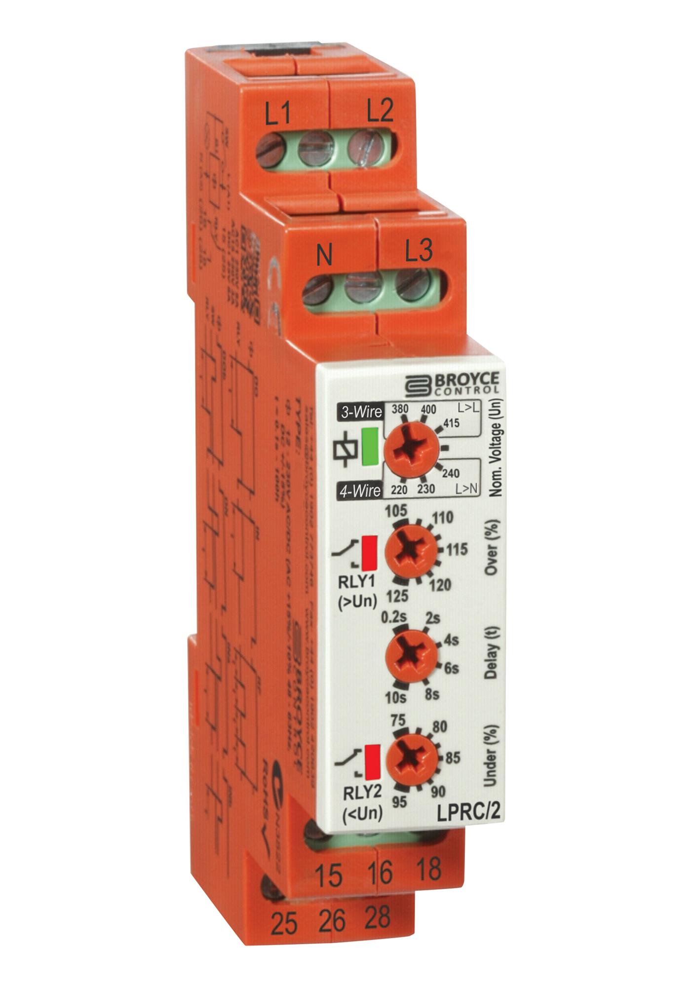 LPRC/2 400V RELAY, VOLTAGE SENSE, DPDT, 5A, 400VAC BROYCE CONTROL