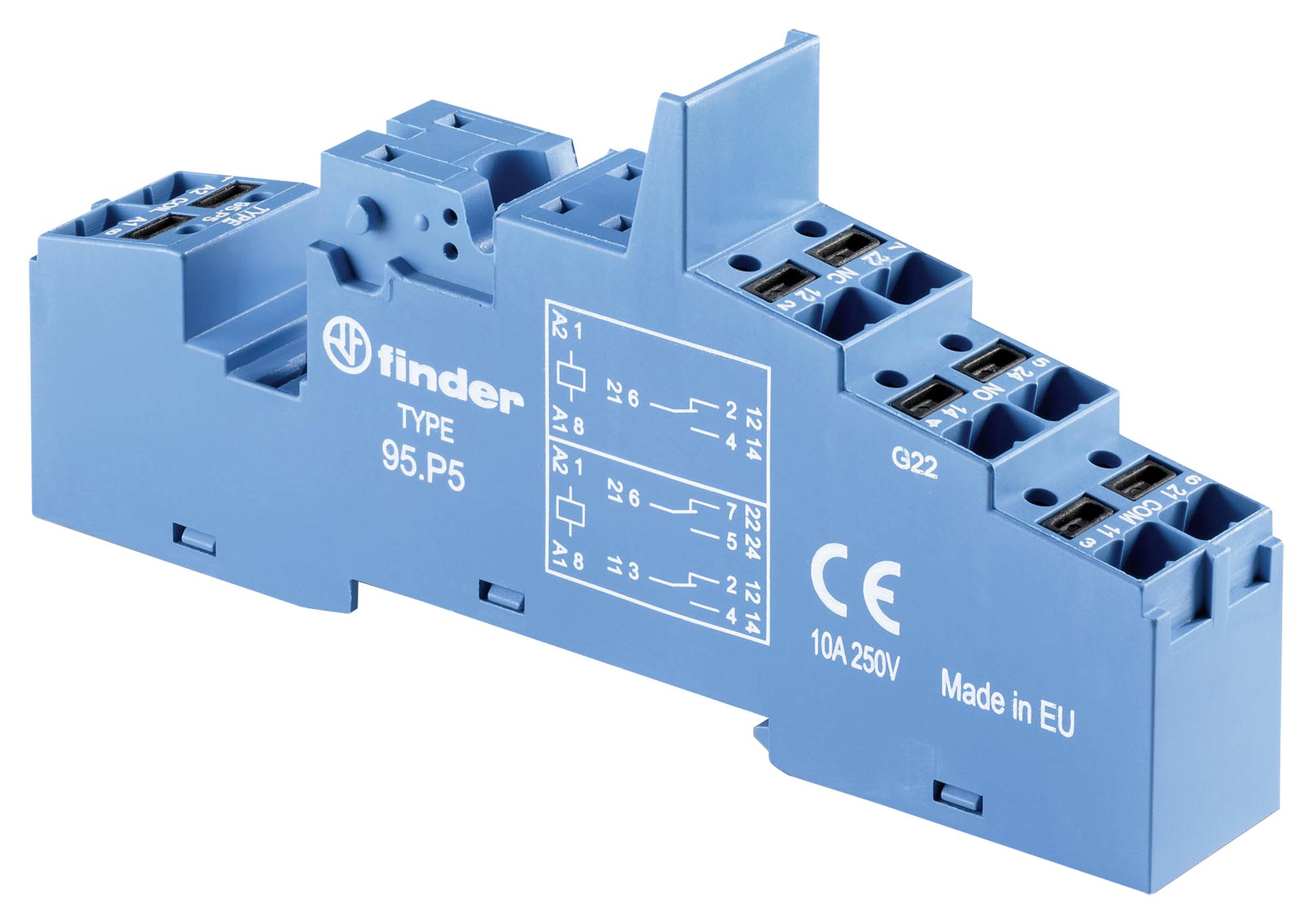 95P5SPA RELAY SOCKET, DIN RAIL/PANEL, 8PIN, QC FINDER