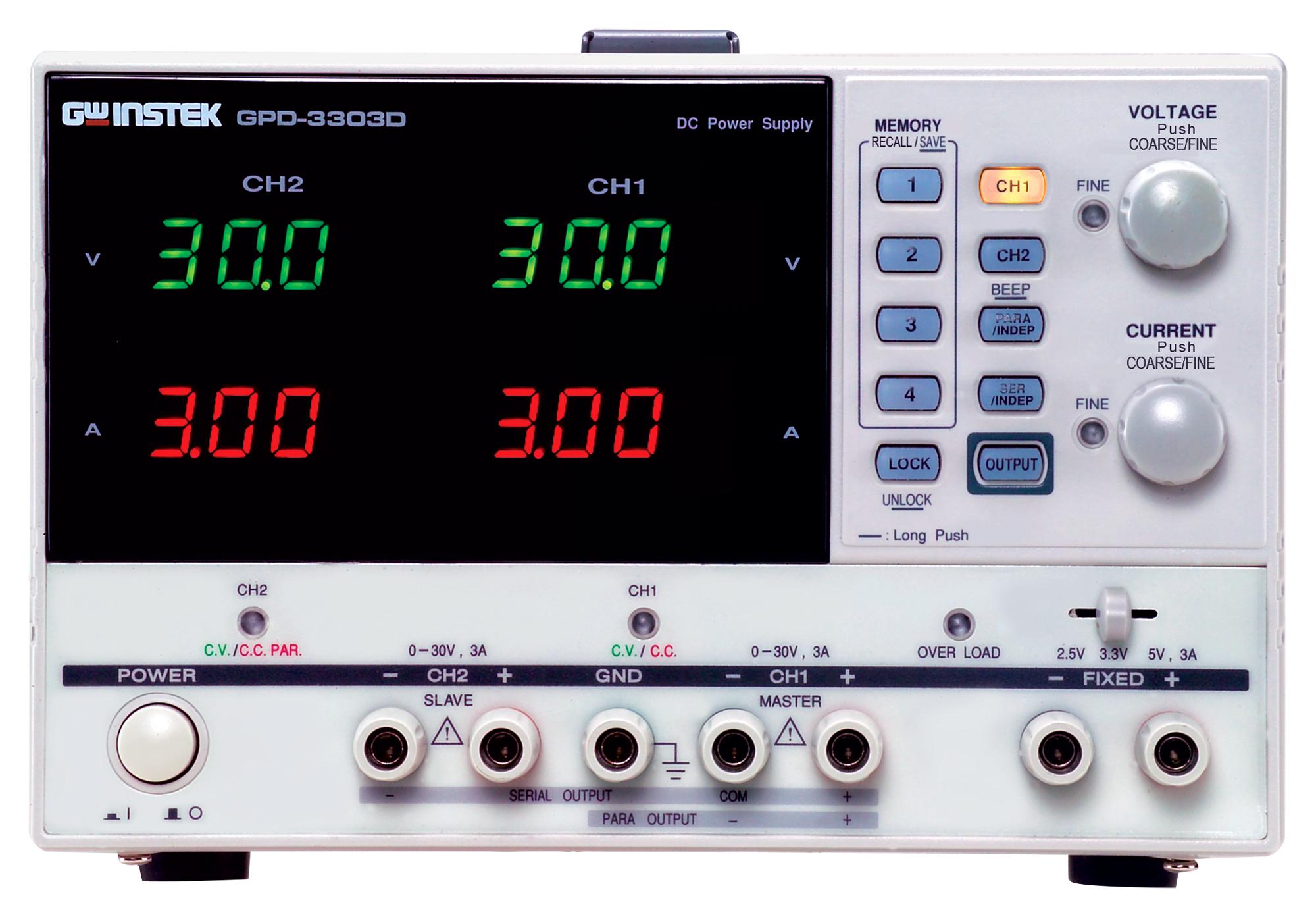 GPD-3303D POWER SUPPLY, 3 O/P, 3A, 30V, FIX/ADJ GW INSTEK