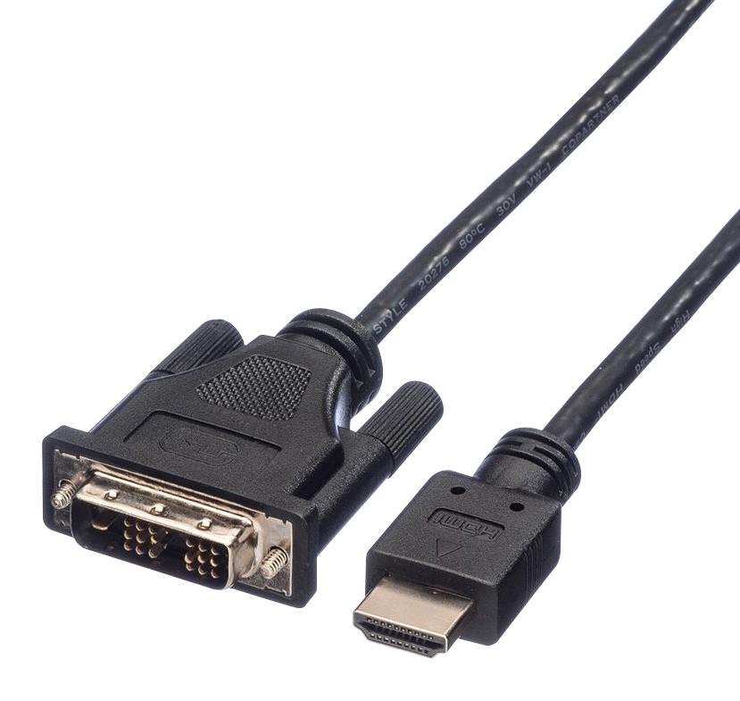 11.04.5552 AUDIO CABLE, HDMI-DVI/D PLUG, 5M, BLACK ROLINE
