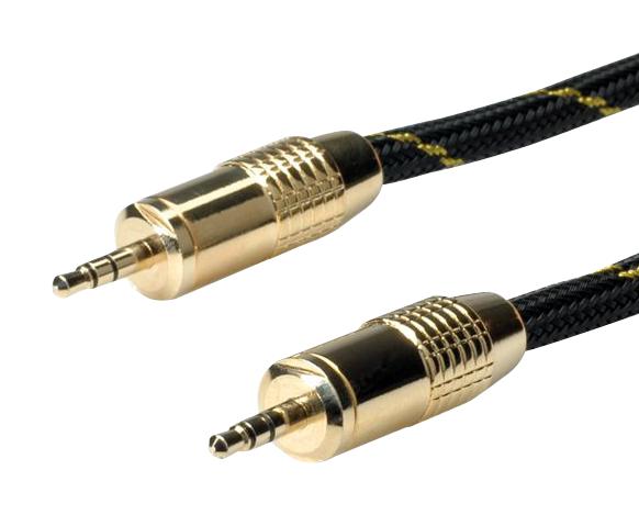 11.09.4283 AUDIO CABLE, 3.5MM PLUG, 2.5M, BLK/GLD ROLINE