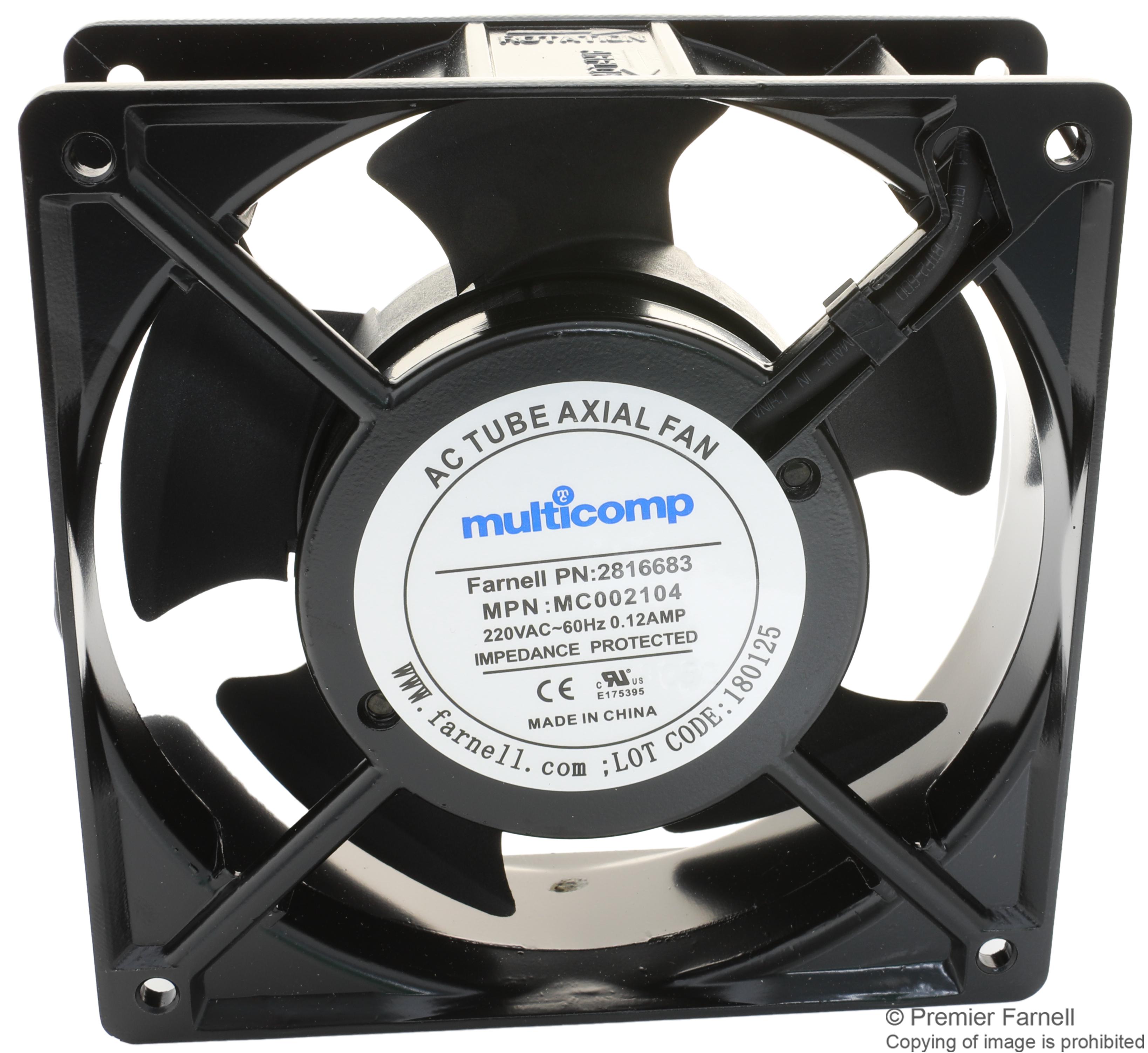 MC002104 AXIAL FAN, 120MM, 220VAC, 92CFM, 40DBA MULTICOMP PRO