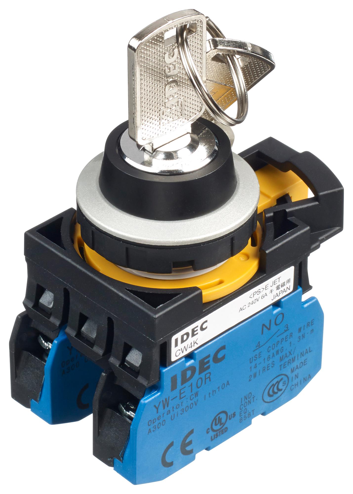 CW4K-3AE20 KEYLOCK SW, DPST-NO, 3 POS, 10A, 300VAC IDEC