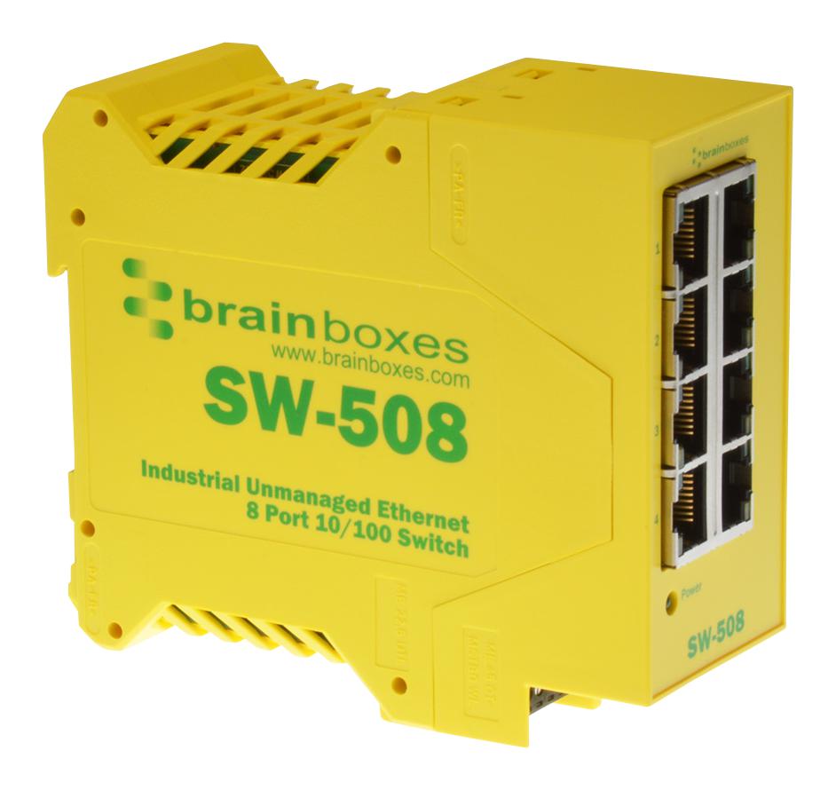 SW-508 ENET MODULE, INDUSTRIAL, DIN RAIL, RJ45 BRAINBOXES