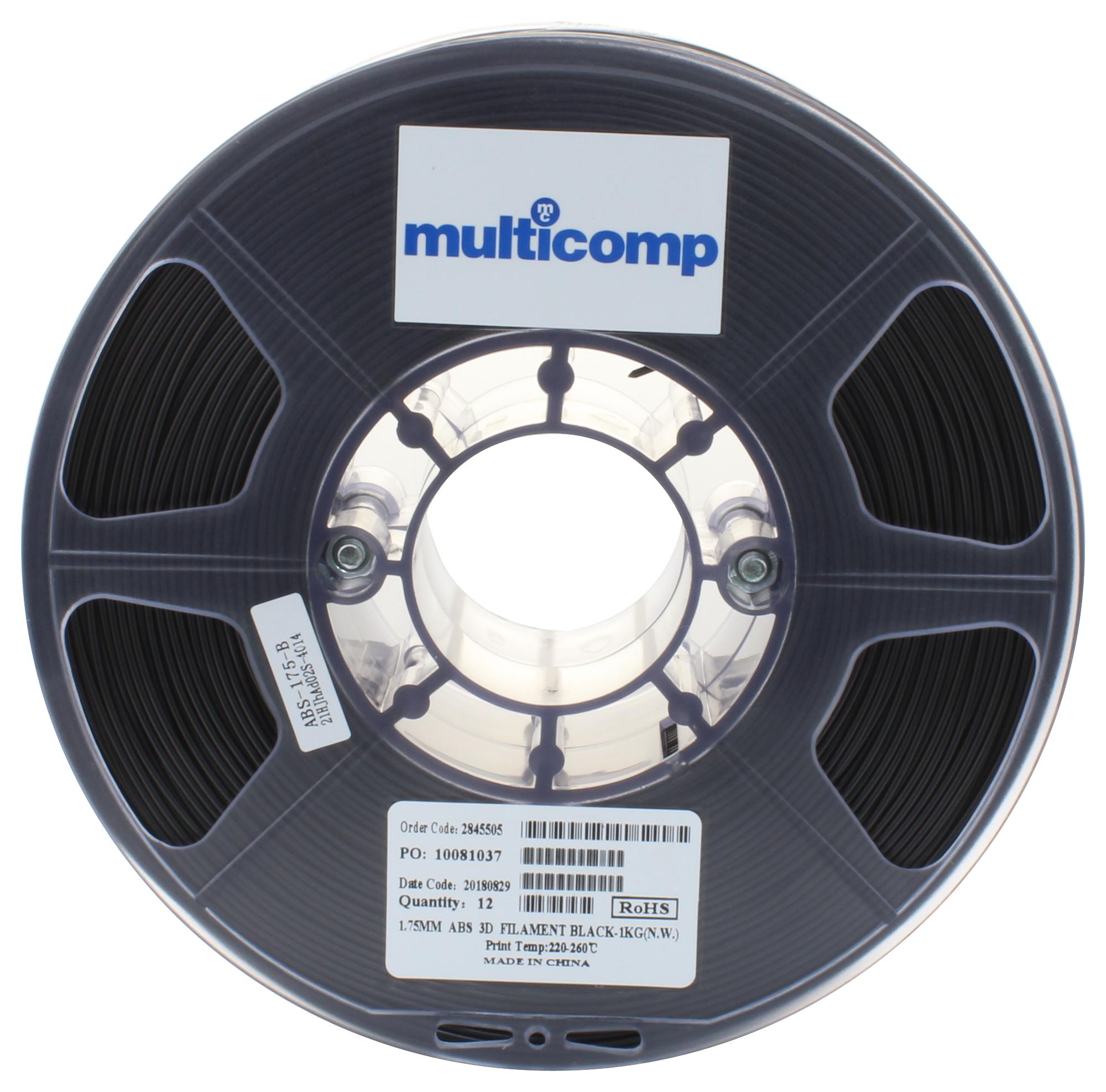 MC002558 3D PRINTER FILAMENT, ABS, 1.75MM, BLACK MULTICOMP