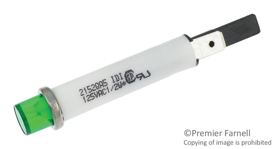 2152QA5 NEON INDICATOR, GREEN, 7.9MM, QC VCC (VISUAL COMMUNICATIONS COMPANY)