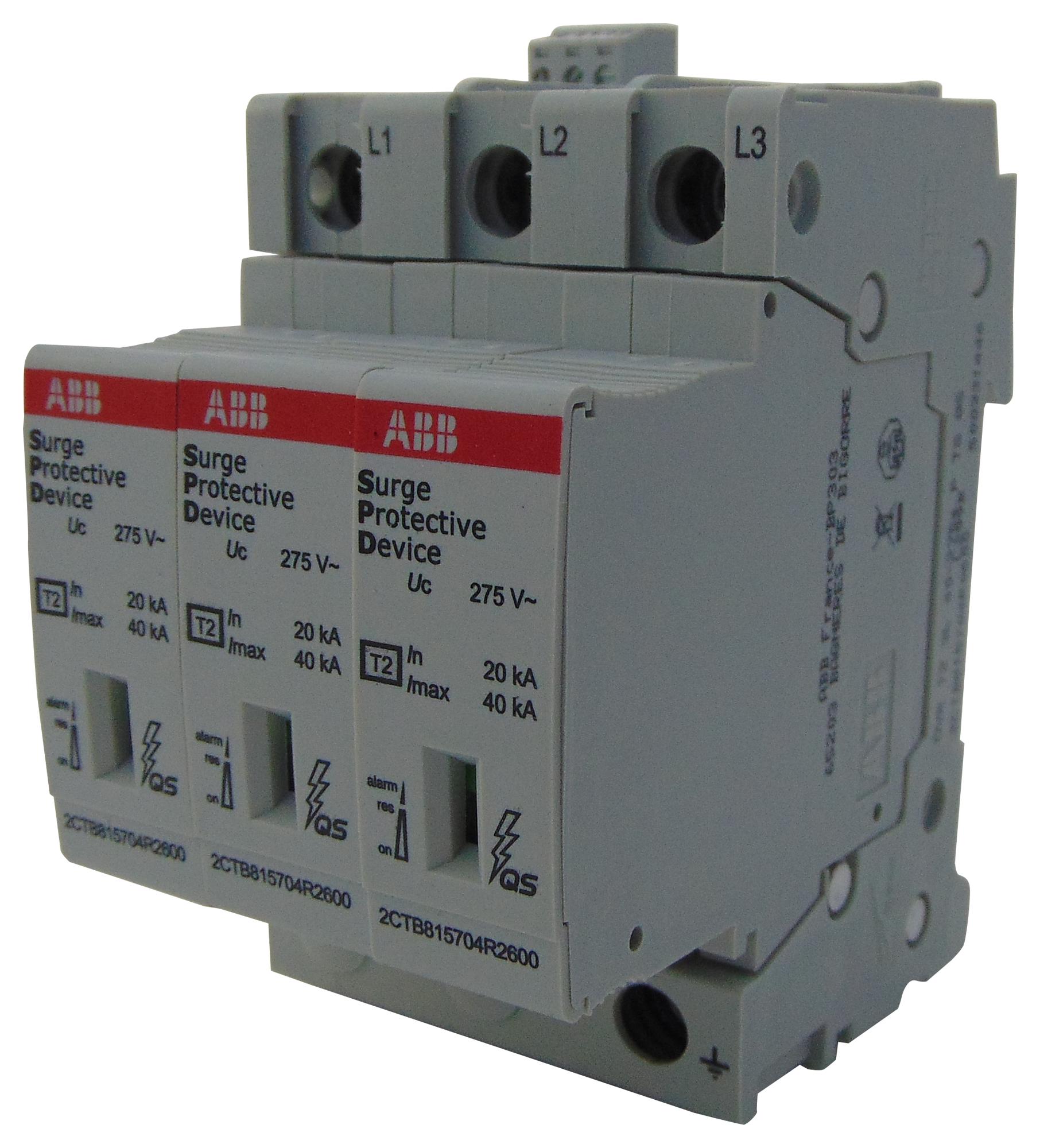 OVR T2 3L 40-275S P TS QS MAINS SURGE PROTECTOR, 275VAC, DIN RAIL ABB - SOULE