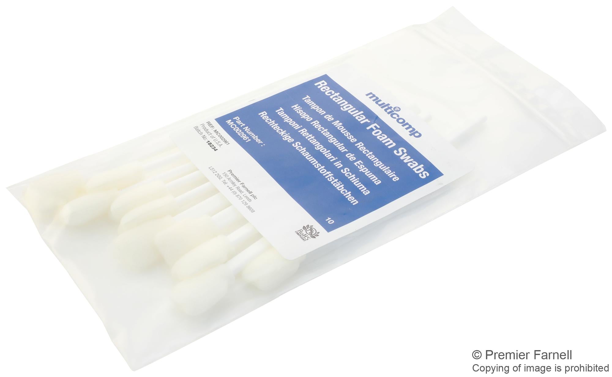 MC002961 SWAB, POLYPROPYLENE, SINGLE SIDED, PK10 MULTICOMP