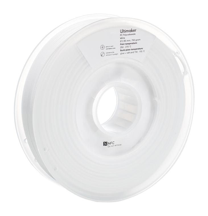 1642 3D PRINTER FILAMENT, PC, 2.85MM, WHITE ULTIMAKER