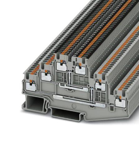 PT 1,5/S-3PV DINRAIL TERMINAL BLOCK, 6WAY, 16AWG, GRY PHOENIX CONTACT