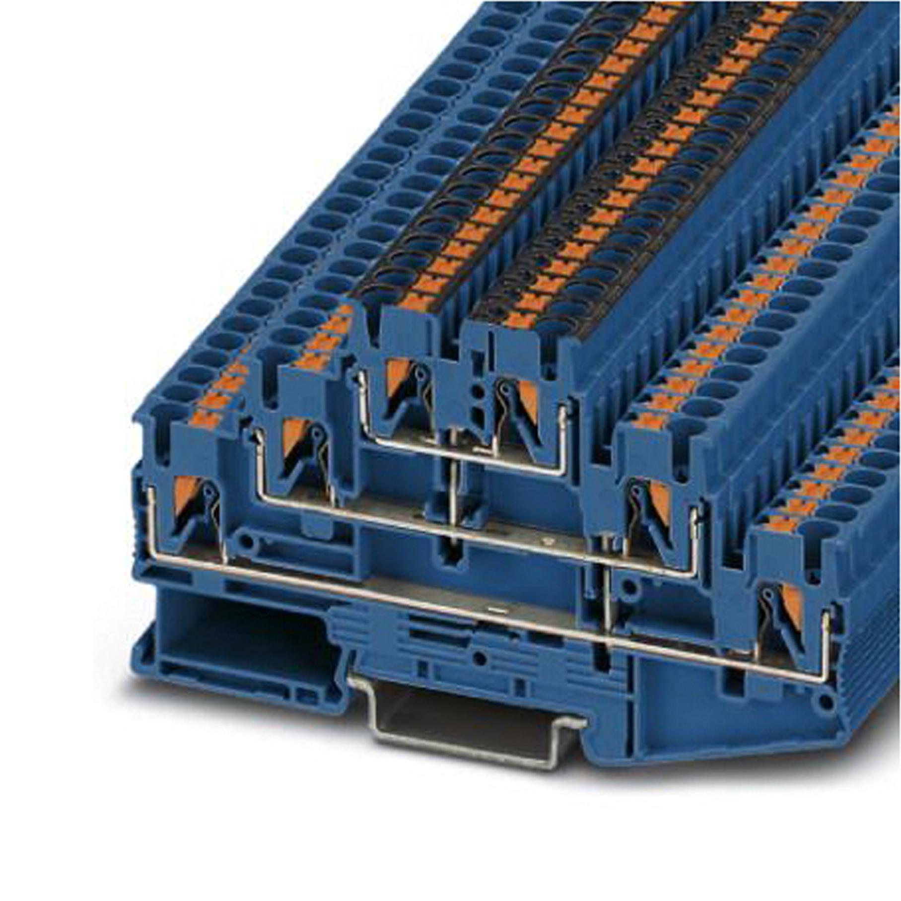 PT 2,5-3PV BU DINRAIL TERMINAL BLOCK, 6WAY, 12AWG, BLU PHOENIX CONTACT