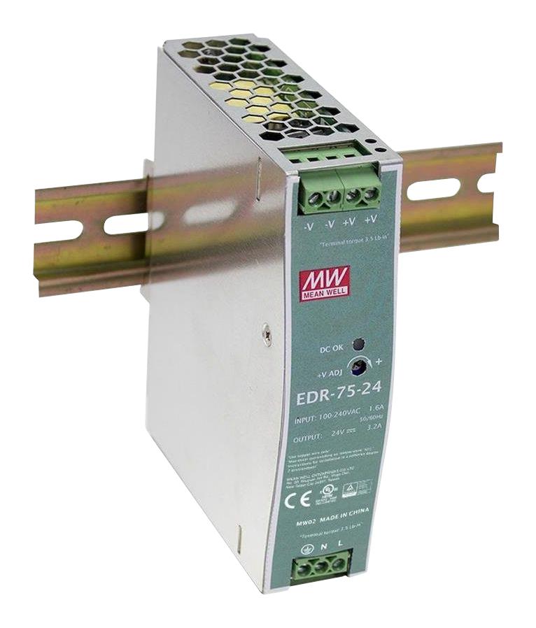 EDR-75-24 POWER SUPPLY, AC-DC, 24V, 3.2A MEAN WELL