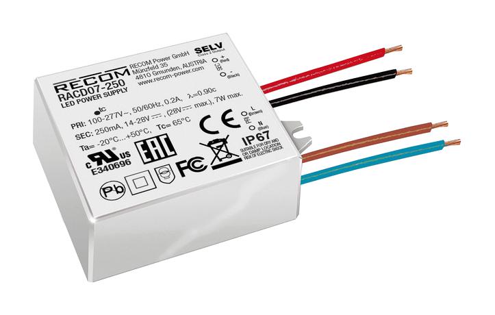RACD07-700 LED DRIVER, AC-DC, CC MODE, 7W RECOM POWER