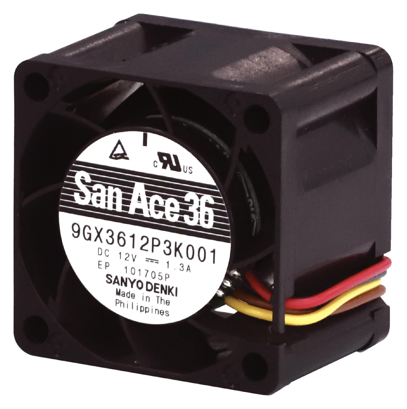 9GX3612P3K001 AXIAL FAN, 36MM, 0.69M3/MIN, 66DBA, 12V SANYO DENKI