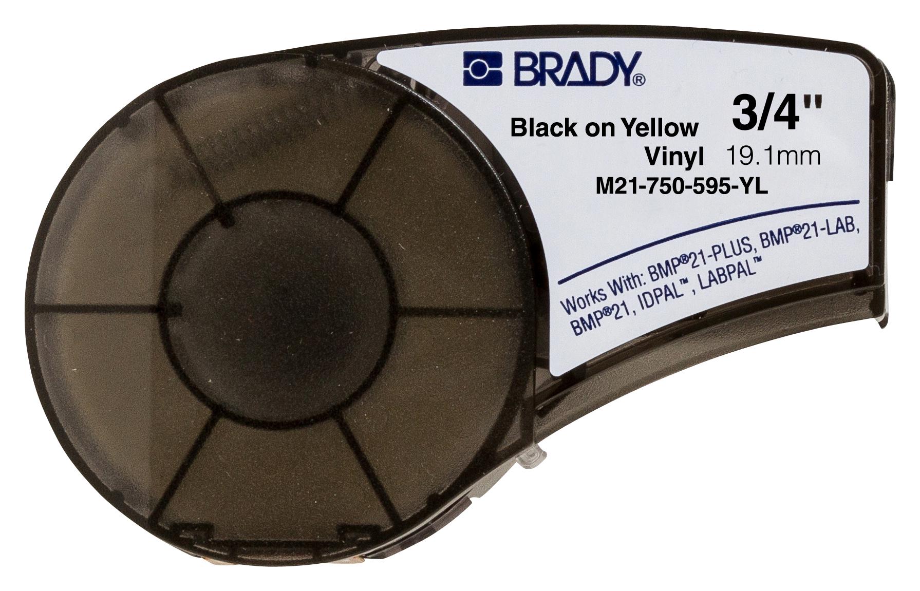 M21-750-595-YL TAPE, 19.05MMX6.4M, VINYL FILM, BLK/YEL BRADY