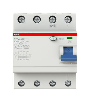 2CSF204001R2900 F204AC-100/0.1 4P RCD 100A 100MA ABB