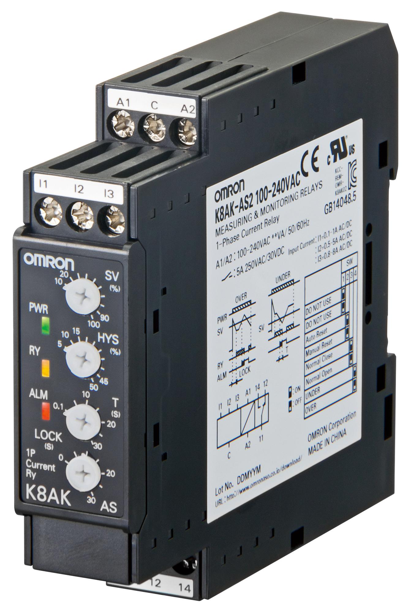 K8AK-AS1 24VAC/DC CURRENT SENSE RLY/SPDT/0.002A-0.5A/250V OMRON